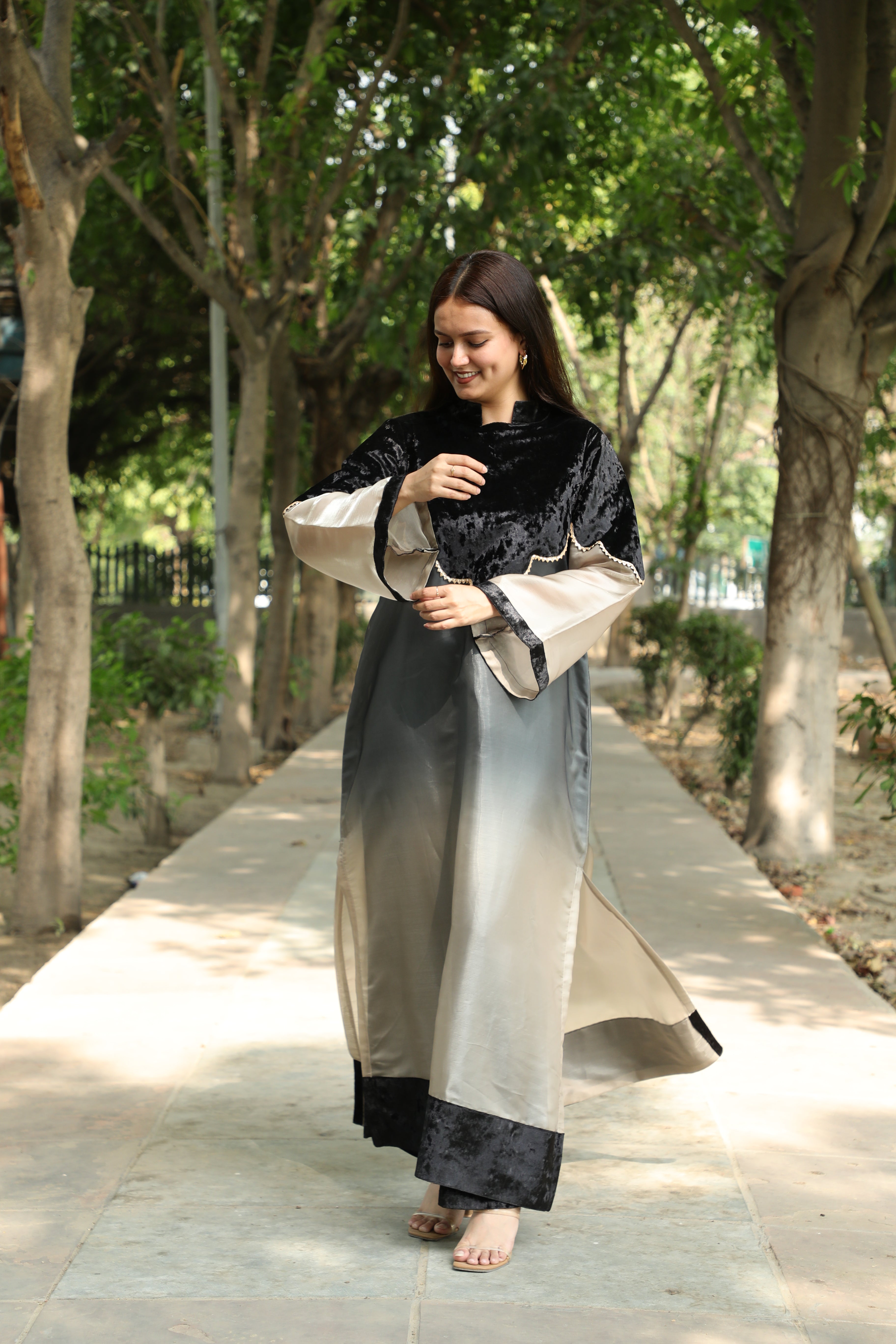 Black and Grey Long Kurti Set