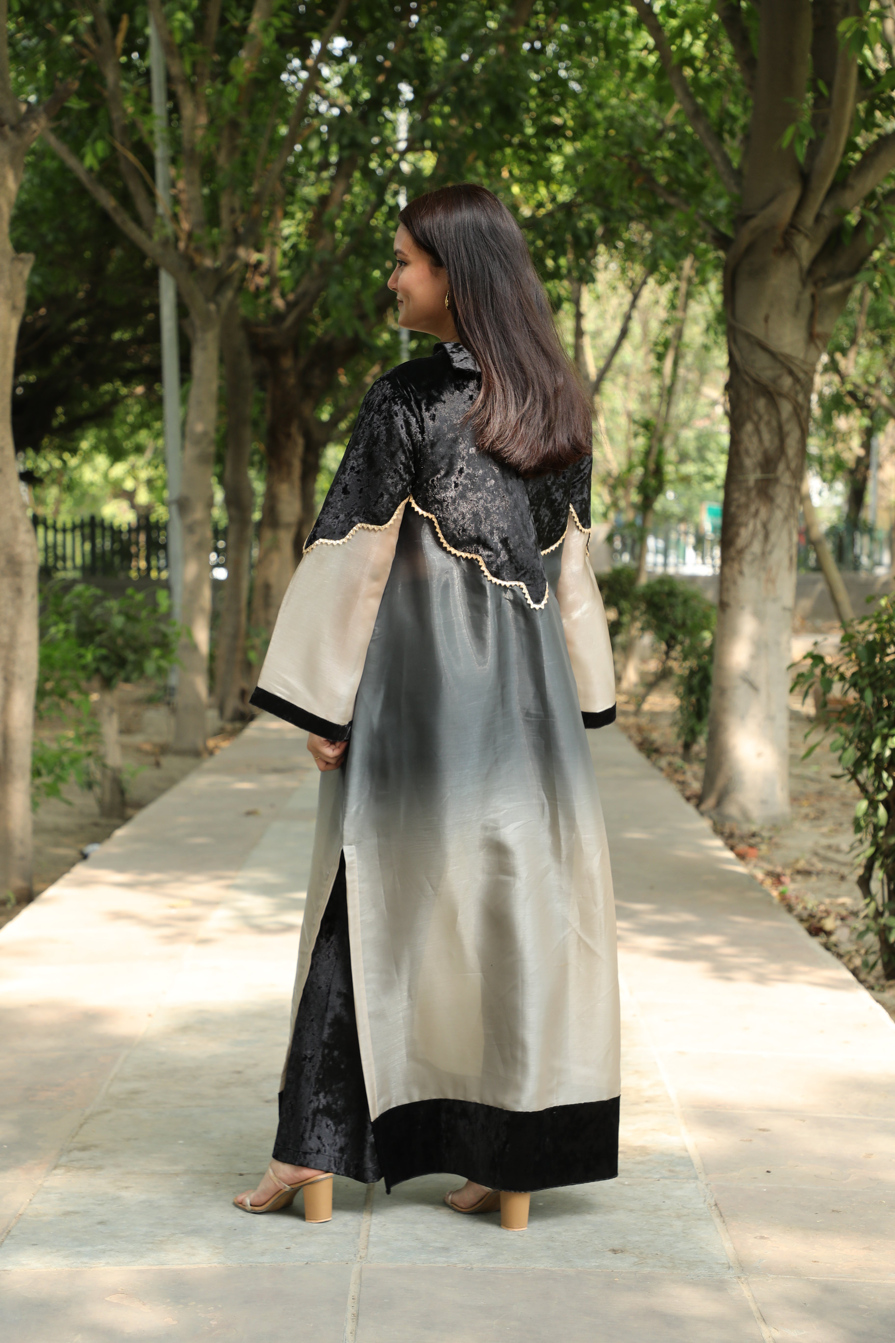 Black and Grey Long Kurti Set