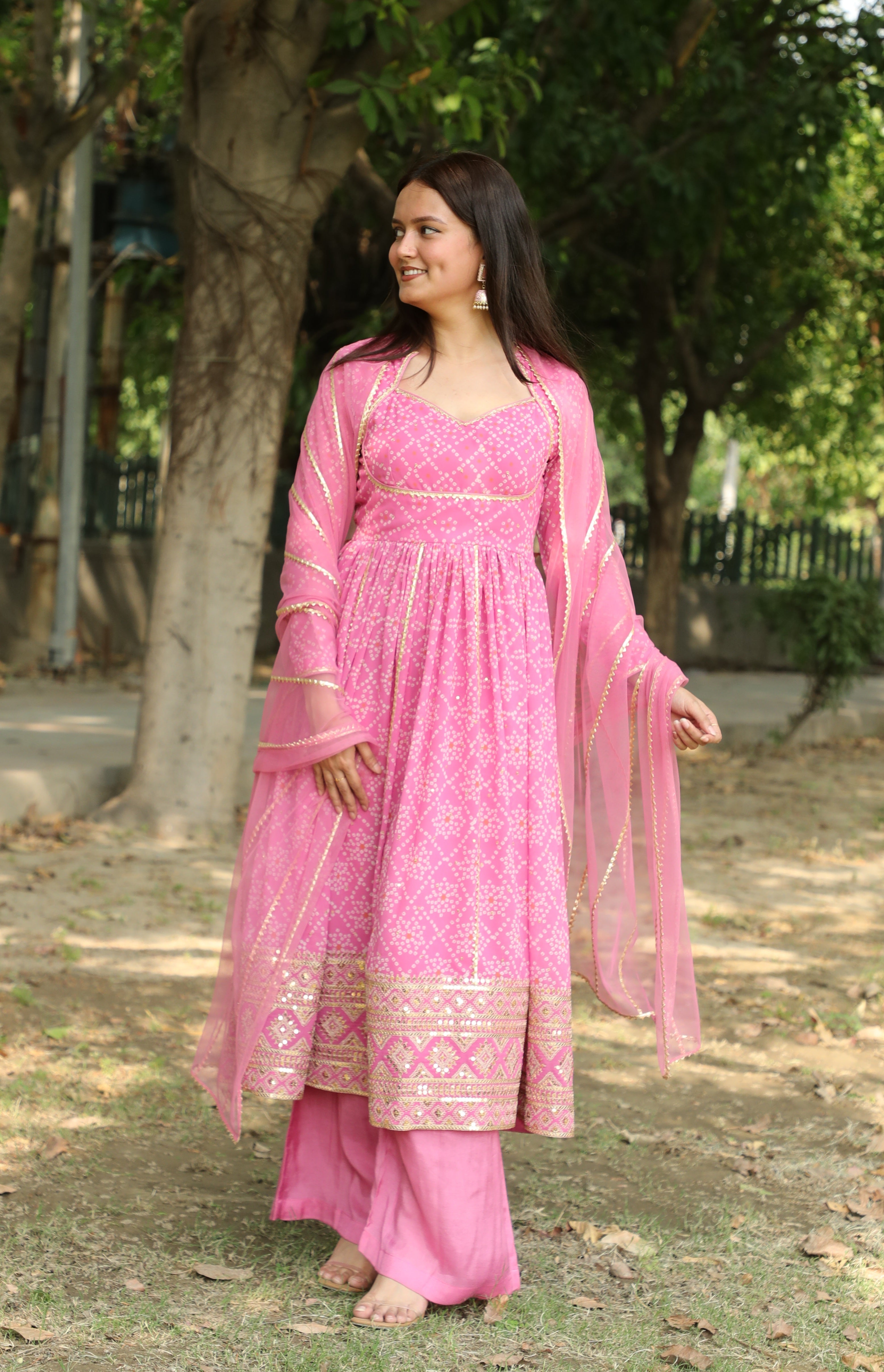 Pink Bandhini Print Anarkali Suit