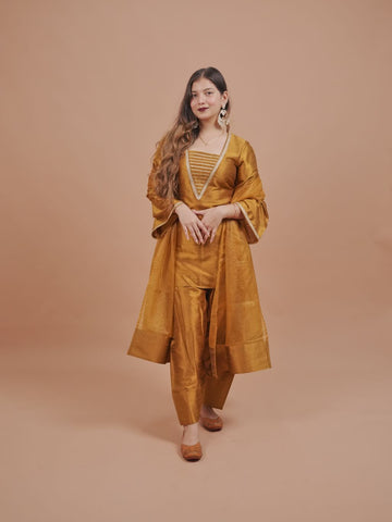Saanjh Sona Farshi Suit : Gold Yellow Farshi Salwar Suit Set.