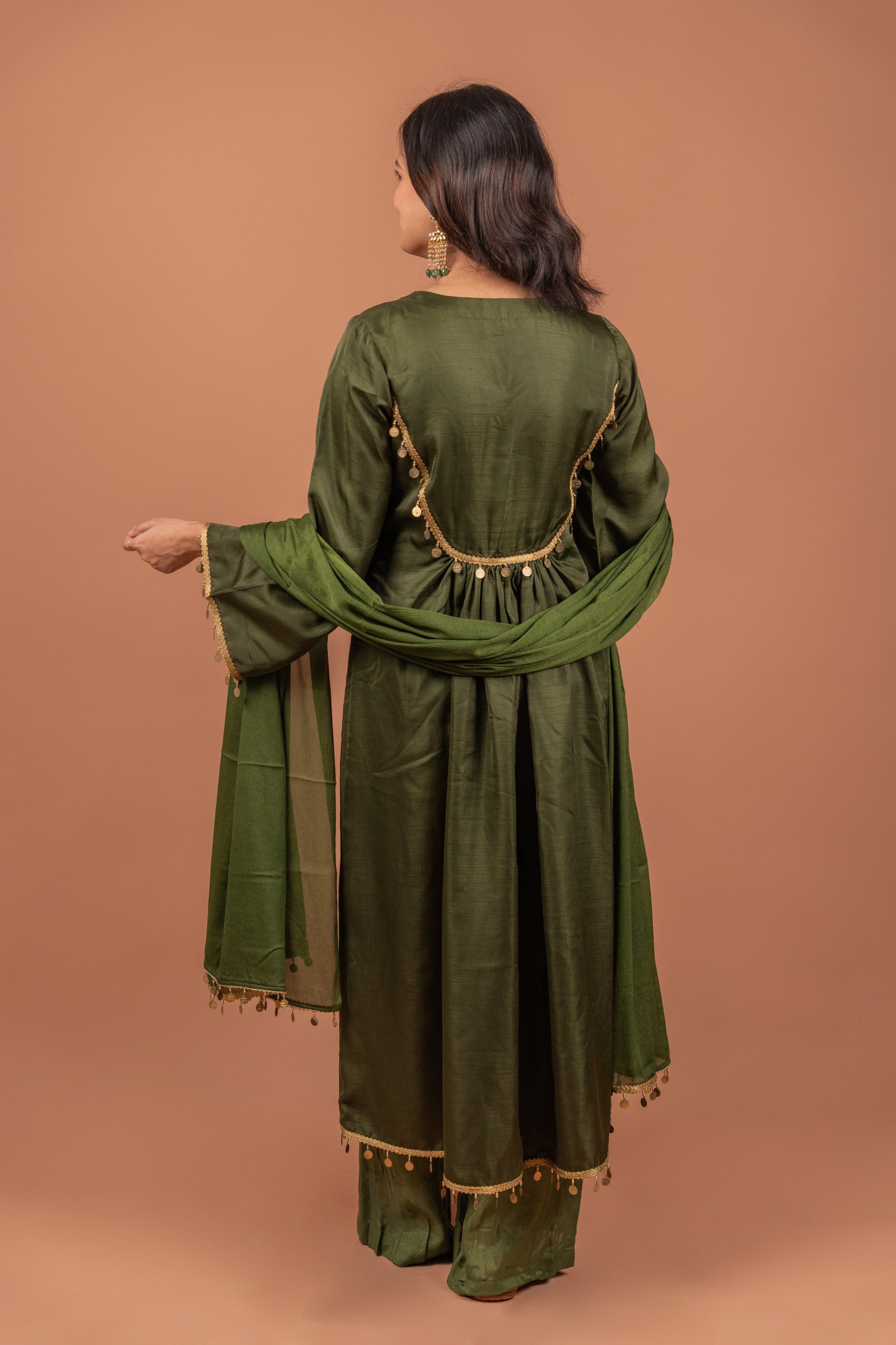 Olive Meadow : Mehendi Green A line Suit Set