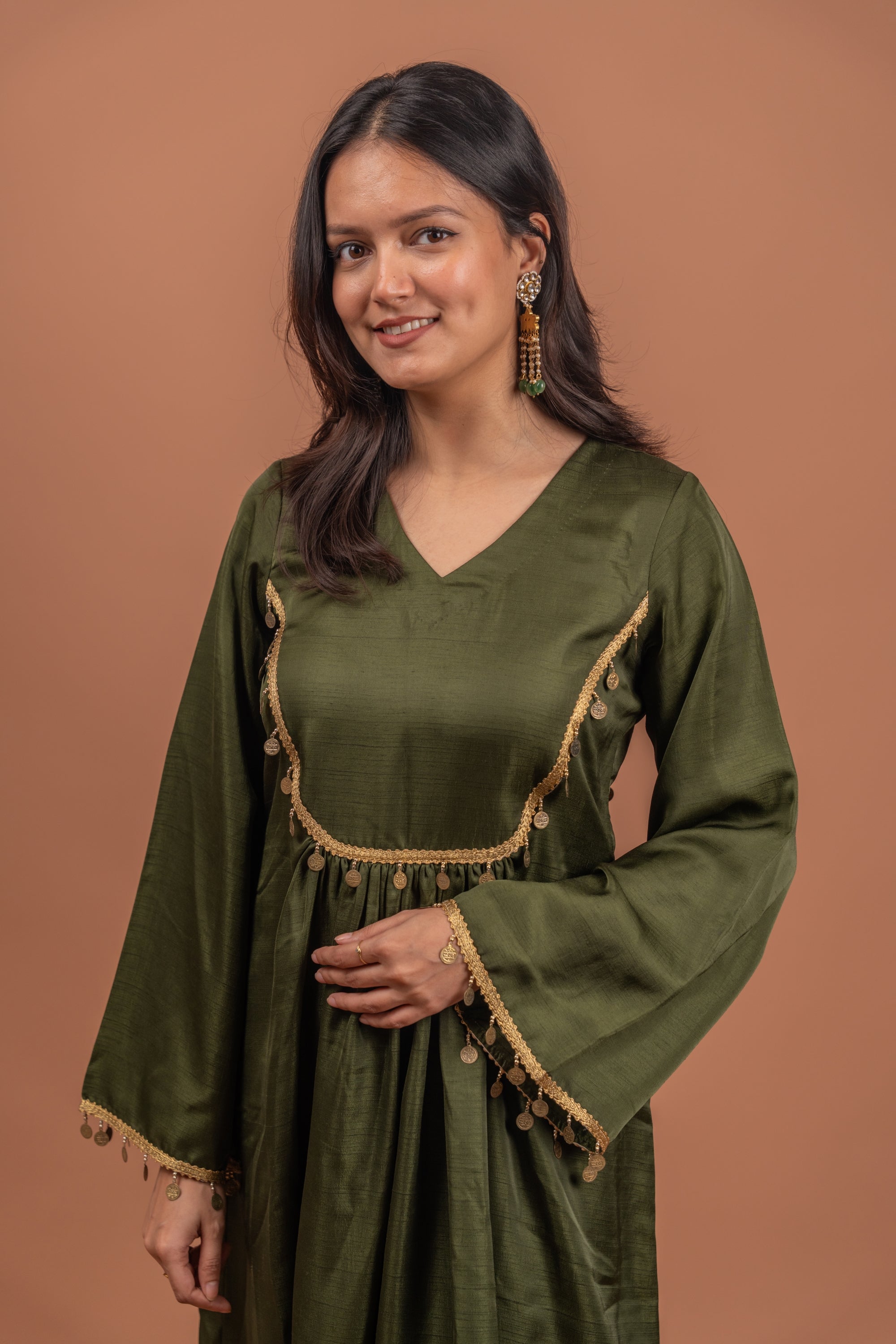 Olive Meadow : Mehendi Green A line Suit Set