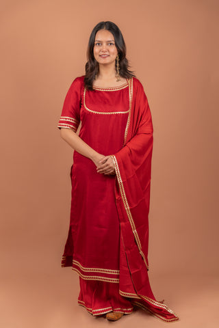 Festive Ruby : Red Straight Cut Suit Set