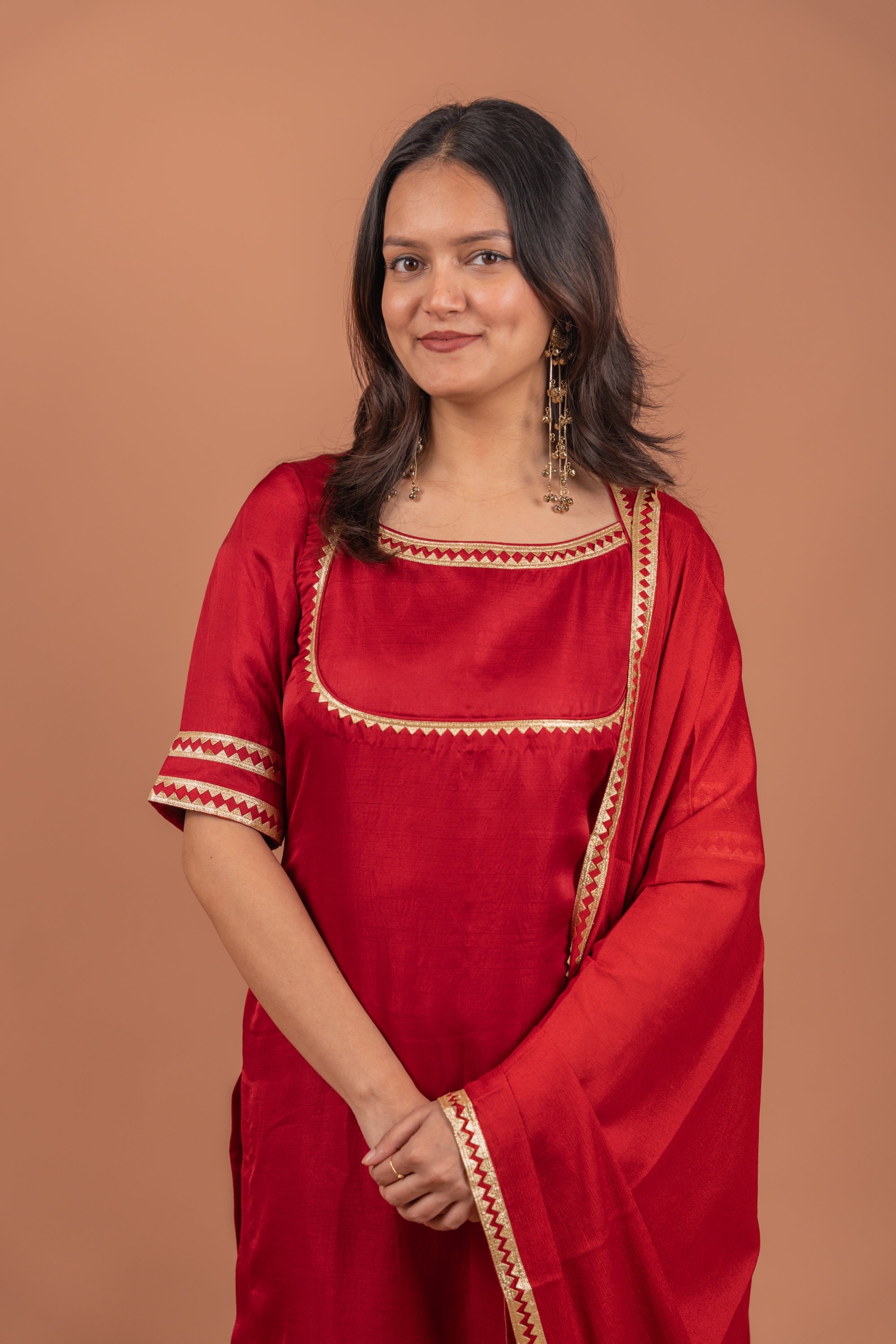Festive Ruby : Red Straight Cut Suit Set