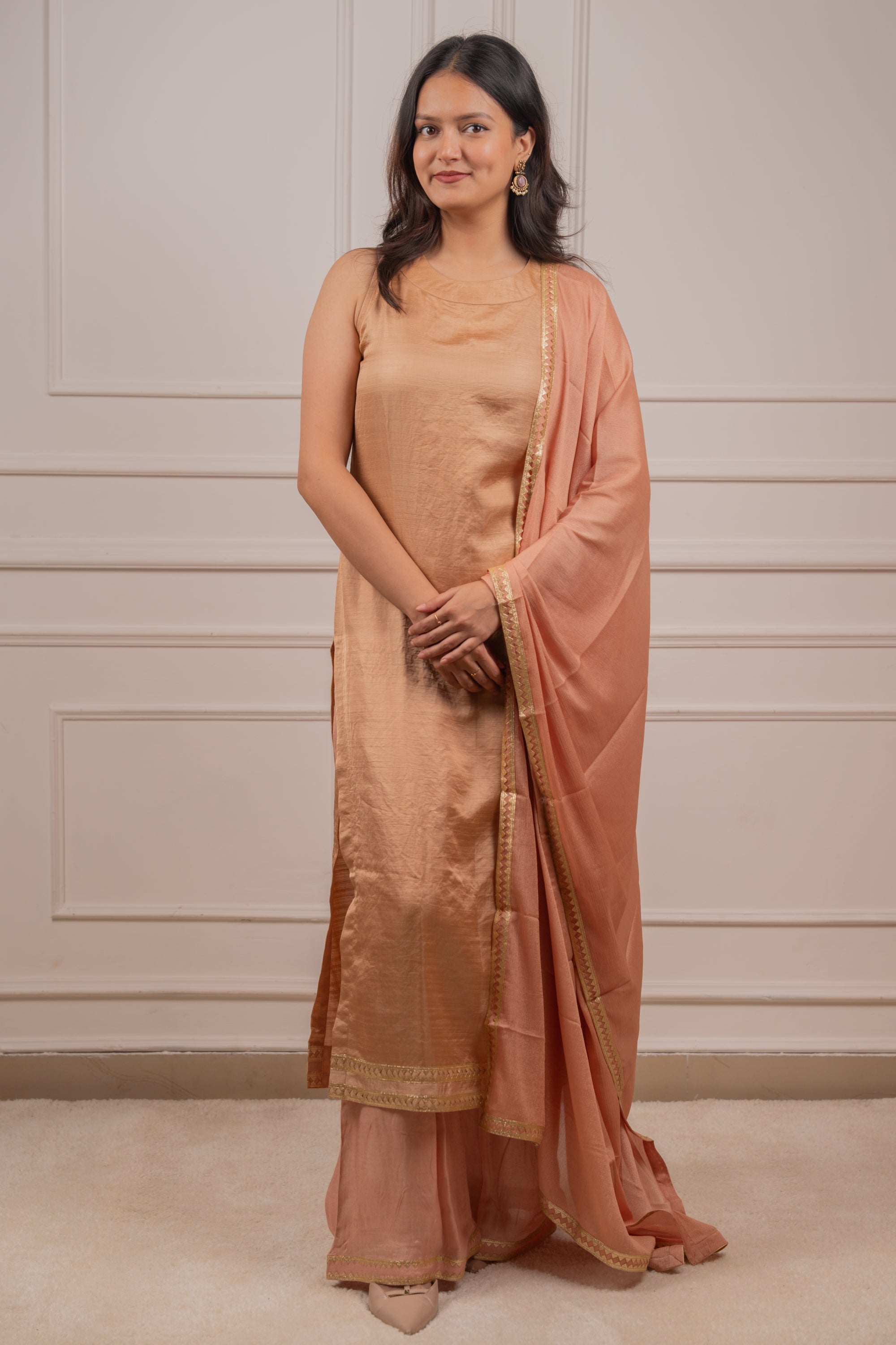 Sandy Peach : Fawn Halter Neck Suit Set