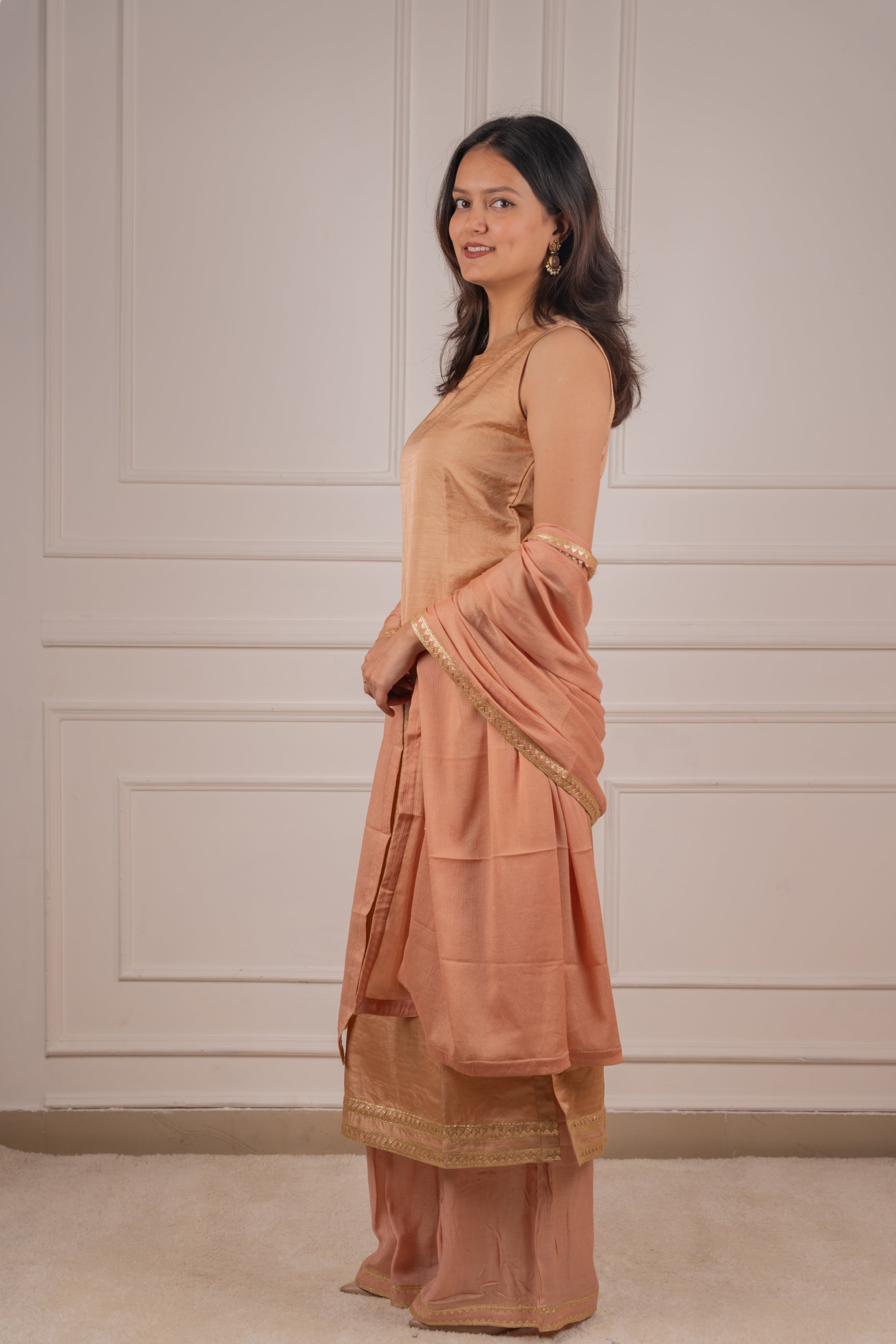 Sandy Peach : Fawn Halter Neck Suit Set