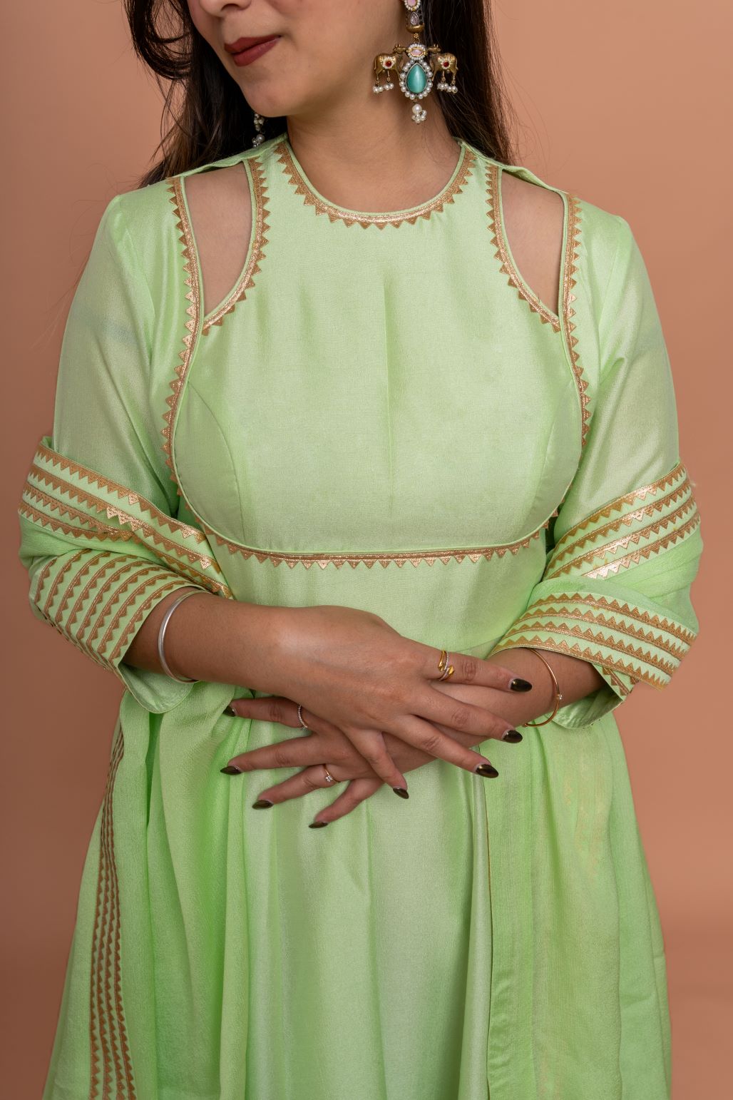 Pista Gulnaar : Pista Green Anarkali Suit set BAAN COUTURE Pista Gulnaar : Pista Green Anarkali Suit set BAAN COUTURE