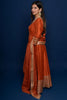 Rust Meher : Metallic orange Anarkali Suit Set.