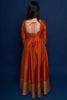 Rust Meher : Metallic orange Anarkali Suit Set.