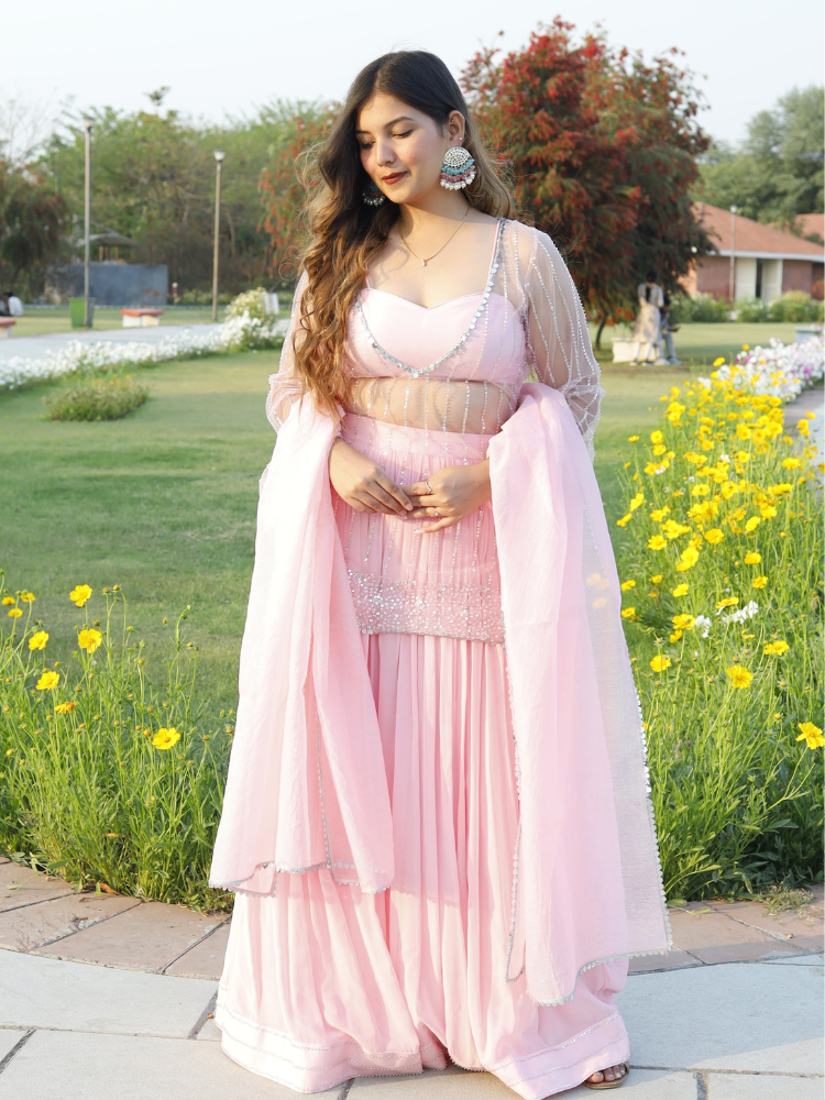 Blush Mirage : Blush Pink Sharara Suit Set Blush Mirage : Blush Pink Sharara Suit Set